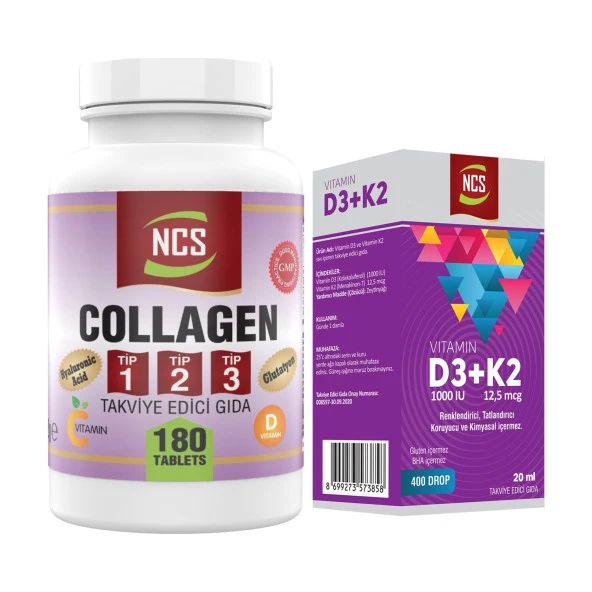 Ncs Collagen Tip 1-2-3 Multi Kollajen 180 Tablet+Vitamin D3 K2 20 ml