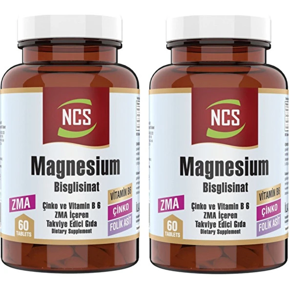 Ncs Zma Magnesium Bisglisinat Çinko Vitamin B 6 60 Tablet 2 Kutu