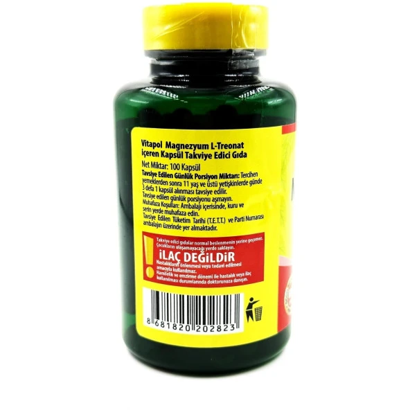 Vitapol Magnezyum L-Treonat 2000 mg 100 Vegan Kapsül - Resim 3