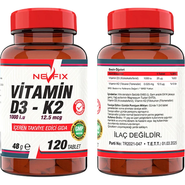 Nevfix Vitamin D3-K2 120 Tablet   Nevfix Vitamin D3 Sıvı Sprey - Resim 2