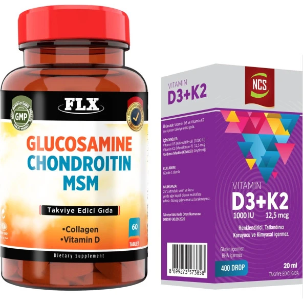 Flx Glucosamine Chondroitin Msm 60 Tablet + Ncs Vitamin D3 Vitamin K2 20 ml ürün görseli