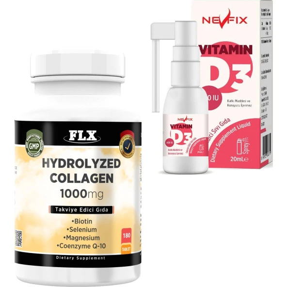 Flx nbspcollagen Coenzyme Selenium Biotin Magnesium 180 NBSPTABLET + Nevfix Vitamin D3 400 Iu 20 ml Sprey