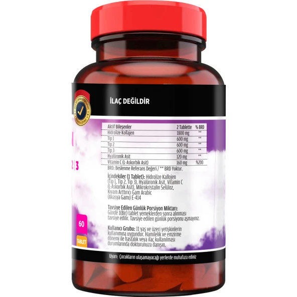 Collagen Kollajen Tip 1-2-3 Hyaluronik Asit Vitamin C 60 Tablet+Biotin 180 Tablet - Resim 4