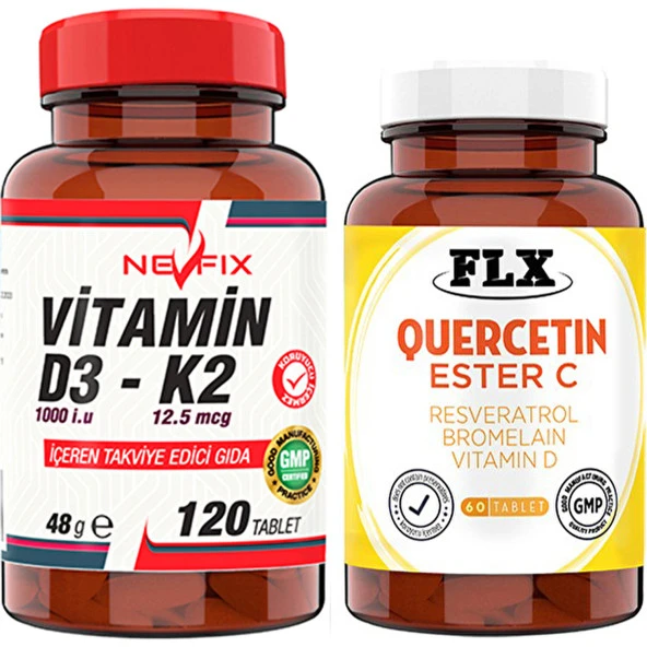 FLX Nevfix Vitamin D3-K2 120 Tablet   Flx Kuersetin Ester C 60 Tablet