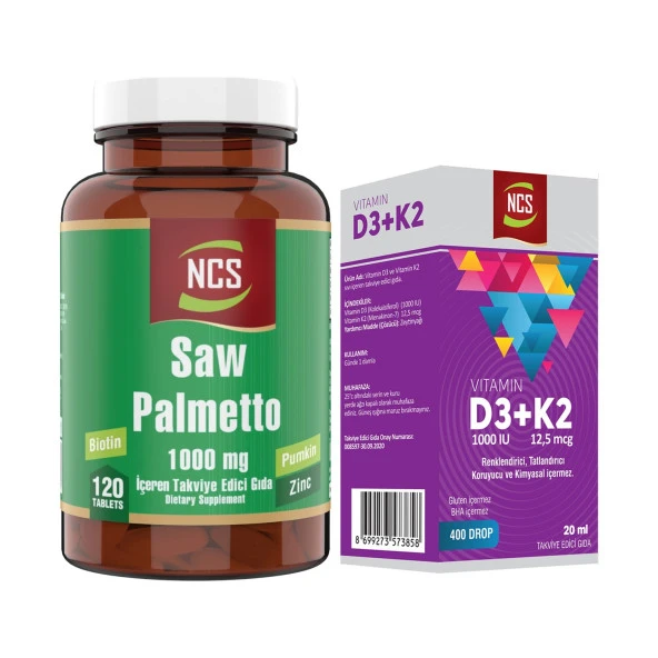 Ncs Saw Palmetto 1000 Mg 120 Tablet+Vitamin D3 K2 20 ml ürün görseli