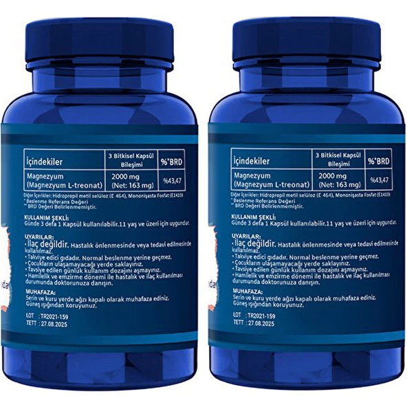 Ncs Magnezyum Magnesium L-Threonate Vejeteryan 2 x 90 Bitkisel Kapsül - Resim 2
