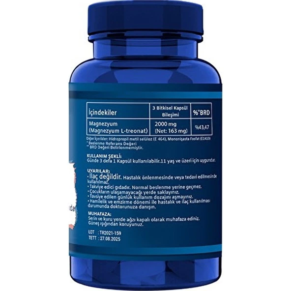 Ncs Magnezyum Magnesium L-Threonate Vejeteryan 2 x 90 Bitkisel Kapsül - Resim 4