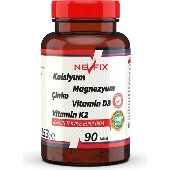 Nevfix 90 Tablet Kalsiyum Magnezyum Potasyum Çinko Vitamin D3 Vitamin K2