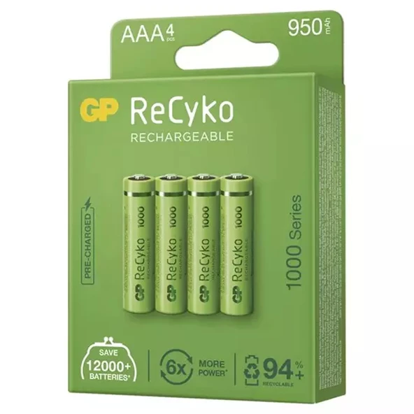 Gp Recyko 950 Mah AAA 4'Lü Şarjlı İnce Kalem  Pil GP100AAAHCE-2EB4 (GPRHC103E001) - 6