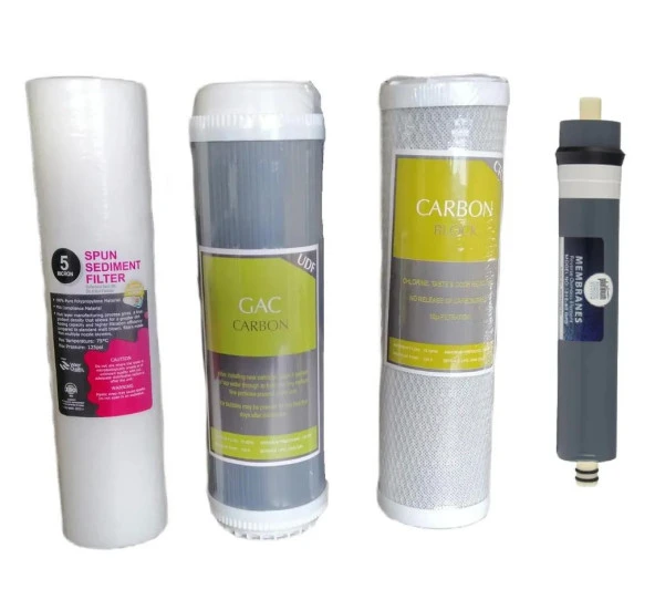 Su Arıtma Filtresi 4 Lü Set 10" inch 3 Ön Filtre Kömür Granül Aktif Karbon Filtre Aqualine Platinum 1812 Membran 80 GPD Esli