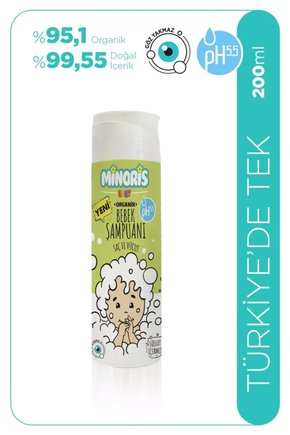 Minoris Baby Organik Bebek Saç ve Vücut Şampuanı 200ml