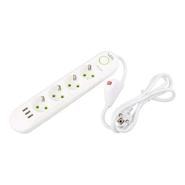 Vea VA-21560 4'Lü 3 USB'li 1.5 Metre Akım Korumalı Priz Beyaz - 7
