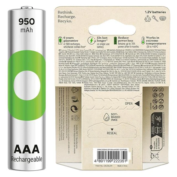 GP Batteries Recyko 950Mah AAA İnce Kalem 6 Adet Ni-Mh Şarjlı Pil 1.2 Volt - 4