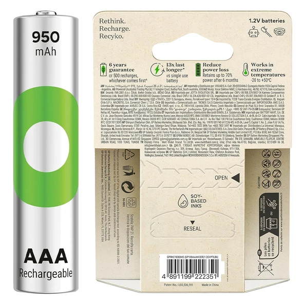 GP Batteries Recyko 950Mah AAA İnce Kalem 6 Adet Ni-Mh Şarjlı Pil 1.2 Volt - 2