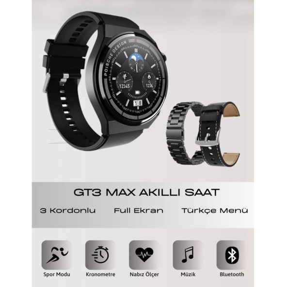 GT3 Max 2023 Polsche Design Akıllı Saat (3 Adet Kordonlu) - 5