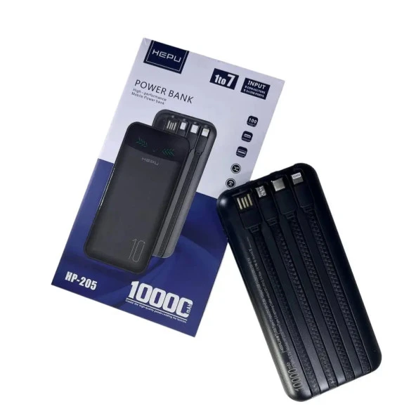 HEPU HP-205 All in One 10000 mAh Çoklu Kablolu Powerbank Siyah - Resim 3