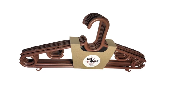 Ahşap Renkli Plastik Elbise Askısı 12 Adet Kahverengi Askı Gömlek Askısı Pantolon Askısı - 5