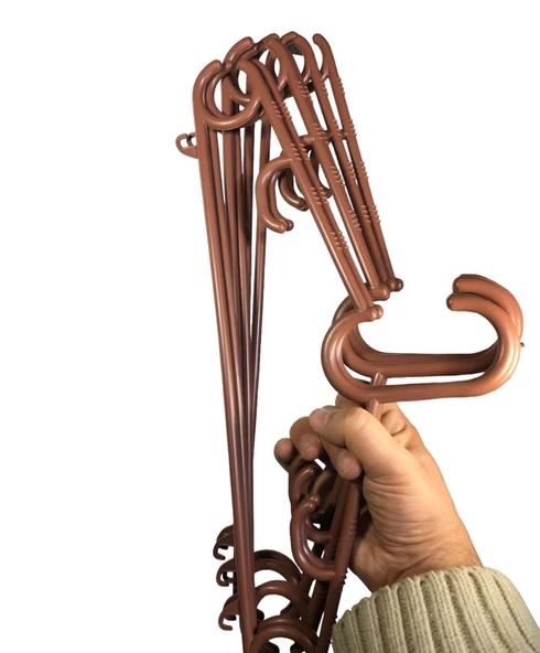 Ahşap Renkli Plastik Elbise Askısı 12 Adet Kahverengi Askı Gömlek Askısı Pantolon Askısı - 2