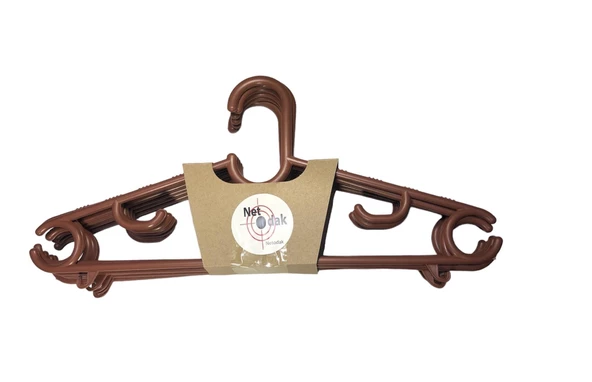 Ahşap Renkli Plastik Elbise Askısı 12 Adet Kahverengi Askı Gömlek Askısı Pantolon Askısı - 6