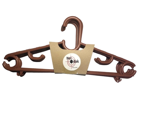 Ahşap Renkli Plastik Elbise Askısı 12 Adet Kahverengi Askı Gömlek Askısı Pantolon Askısı - 7