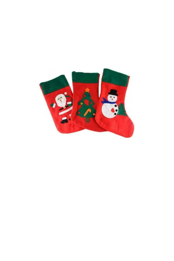 Yılbaşı Özel Noel Baba Hediye Çorabı 3 Adet