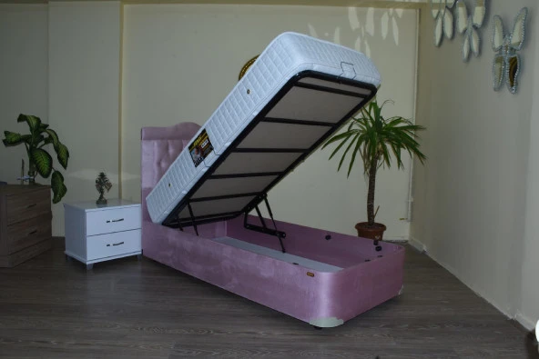 Baza Başlık yatak 13445 Tay Tüyü Pembe Kumaş Ortopedik Yatak 90*190