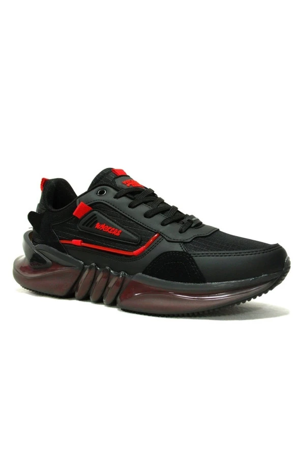 Siyah Kırmızı Bağcıklı Sneakers Spor Ayakkabı