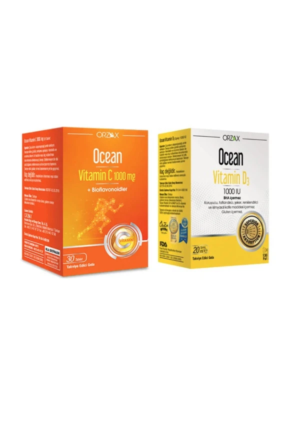 Ocean Vitamin C 1000 mg 30 Tablet + Ocean Vitamin D3 1000 IU Oral Sprey 20 ml Avantajlı Paket ürün görseli