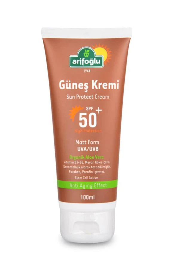 Arifoğlu Güneş Kremi 50+ Organik Aloe Veralı Anti Aging 100ml - Resim 3