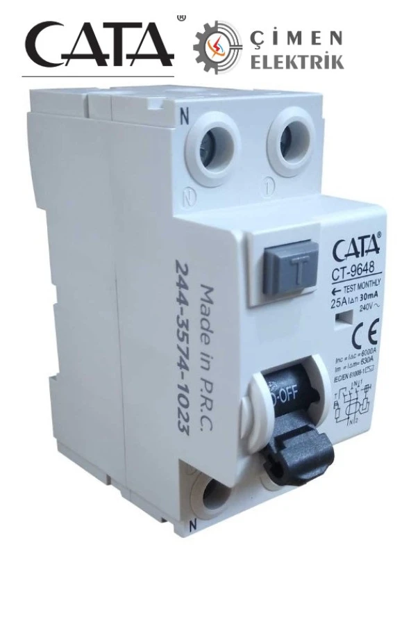 CATA CT 9648 2X25A 30mA 6kA Monofaze Kaçak Akım Rölesi