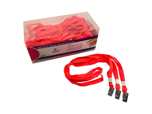 MAPİ METAL KLİPSLİ-POLYESTER DOKUNMA KART ASKI İPİ FOSFORLU PEMBE 50Lİ PAKET