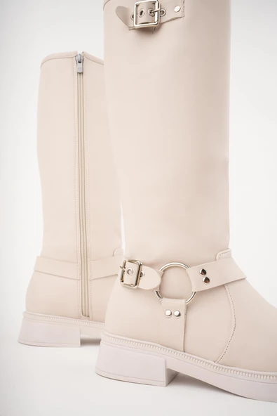 Muggo GİSELE Garantili Fermuarlı Kemer Detaylı Kadın Kışlık Çizme - 5