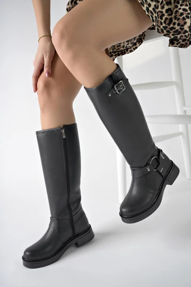 Muggo GİSELE Garantili Fermuarlı Kemer Detaylı Kadın Kışlık Çizme - 8