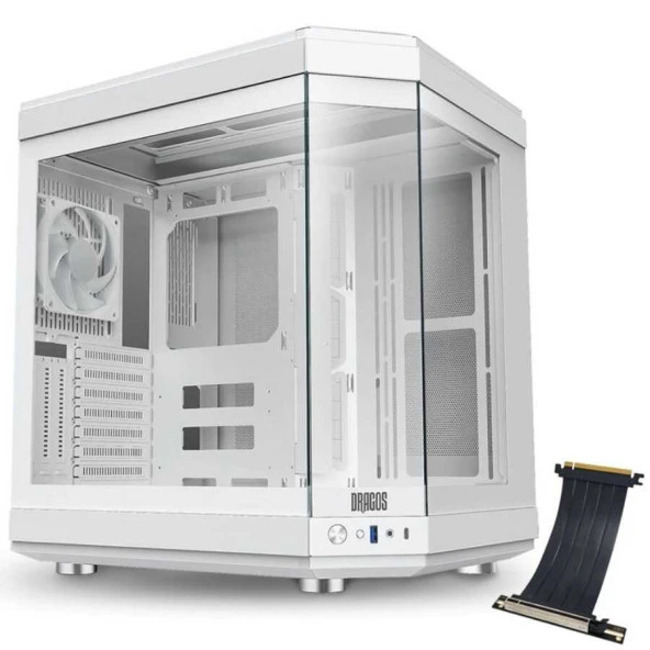 Dragos North Premium L PCI Express 4.0 Riser 1x Fan USB 3.0 + Type C ATX Mid Tower Panoramik Temperli Cam Gaming Bilgisayar Kasası Beyaz