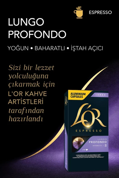 L'OR - Lungo Profondo - Intensity 8 - Nespresso Uyumlu Kapsül Kahve Fırsat Paketi 10 x 10 Paket (100 Adet) - Resim 3