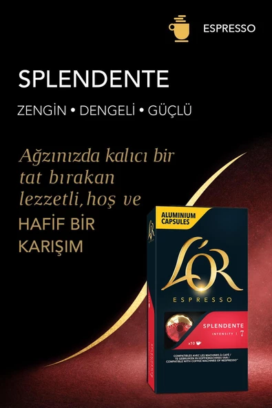 L'OR - Splendente - Intensity 7 - Nespresso Uyumlu Kapsül Kahve Fırsat Paketi 10 x 10 Paket (100 Adet) - 3