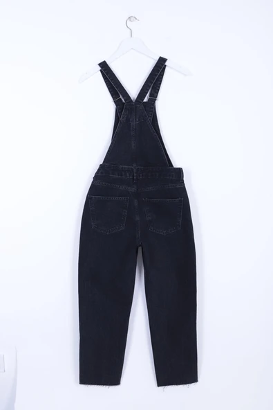 Yanları Düğme Detaylı Dekoratif Cepli Astarsız Mom Fit Kadın Kot Tulum Antrasit Denim Dört Mevsim - 6
