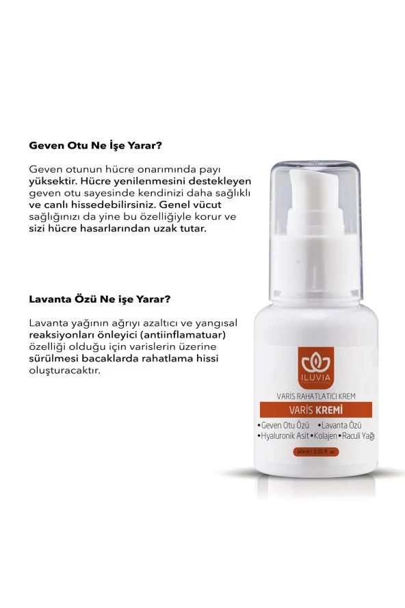 iluvia Varis Önleyici Ve Varis Rahatlatıcı Krem 60 Ml. ( At Kestanesi, E Vitamini, Hayaluronik Asit,) - Resim 3
