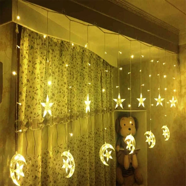 NOEL IŞIKLARI GÜN IŞIĞI AY YILDIZ PERDE LED IŞIK AY YILDIZ SALKIM IŞIK GÜN IŞIĞI YILBAŞI IŞIKLARI - Resim 5