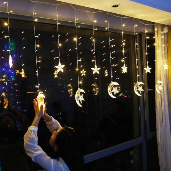 NOEL IŞIKLARI GÜN IŞIĞI AY YILDIZ PERDE LED IŞIK AY YILDIZ SALKIM IŞIK GÜN IŞIĞI YILBAŞI IŞIKLARI - Resim 6