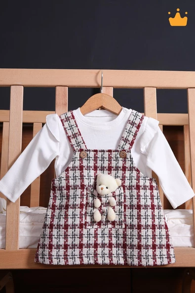 Babyhola Şık Bayramlık Ayılı Oyun Arkadaşı Tüvit Kız Bebek Çocuk Badi Jile 2'li Oyuncaklı Elbise Takım 2339 - 9