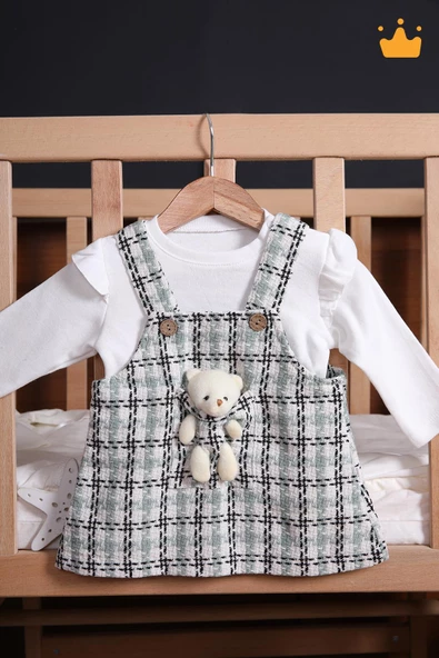 Babyhola Şık Bayramlık Ayılı Oyun Arkadaşı Tüvit Kız Bebek Çocuk Badi Jile 2'li Oyuncaklı Elbise Takım 2339 - 3