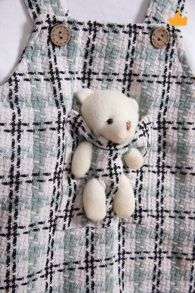 Babyhola Şık Bayramlık Ayılı Oyun Arkadaşı Tüvit Kız Bebek Çocuk Badi Jile 2'li Oyuncaklı Elbise Takım 2339 - 4