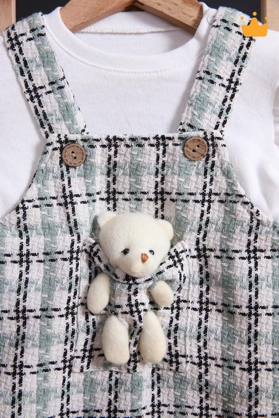 Babyhola Şık Bayramlık Ayılı Oyun Arkadaşı Tüvit Kız Bebek Çocuk Badi Jile 2'li Oyuncaklı Elbise Takım 2339 - 8