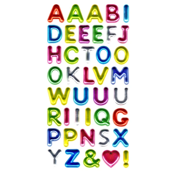 Sticker Kabartmalı Stiker Defter, Planlayıcı Etiket (metalik-750) - 17X9 cm - Metalik Alfabe Renkli