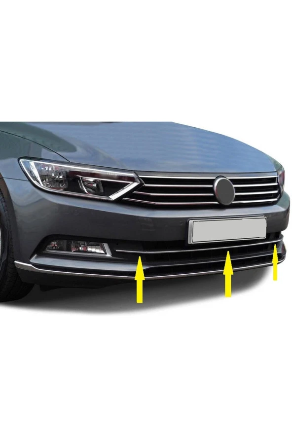 Passat B8 Krom Ön Tampon Çıtası Sis Arası 3 Parça 2015 - 2019 Paslanmaz Çelik