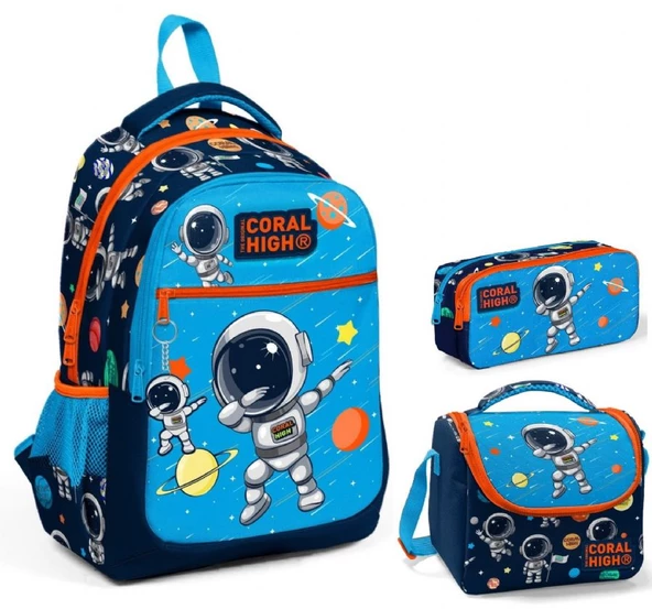 Coral High Erkek Çocuk Lacivert Mavi Astronot Üçlü İlkokul Okul Çanta Seti