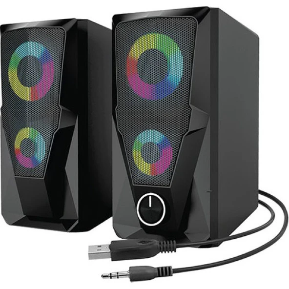 Mikado MD-356 2.0 5Wx2CH RGB Ledli Siyah USB Multimedia Oyuncu Speaker Hoparlör