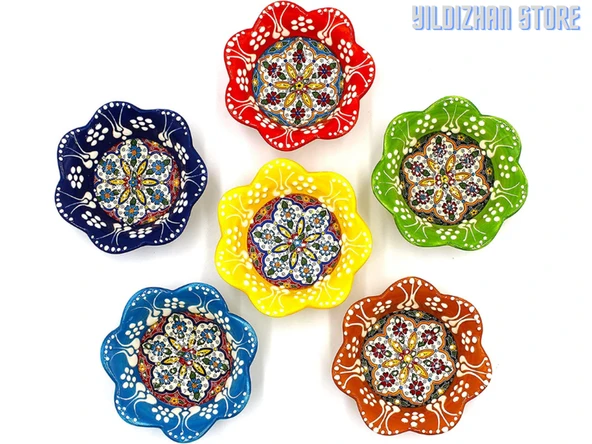 Çerezlik Seramik Çini Çerezlik Kase Armada Çini Papatya Çerezlik Seti 6 Adet - 3