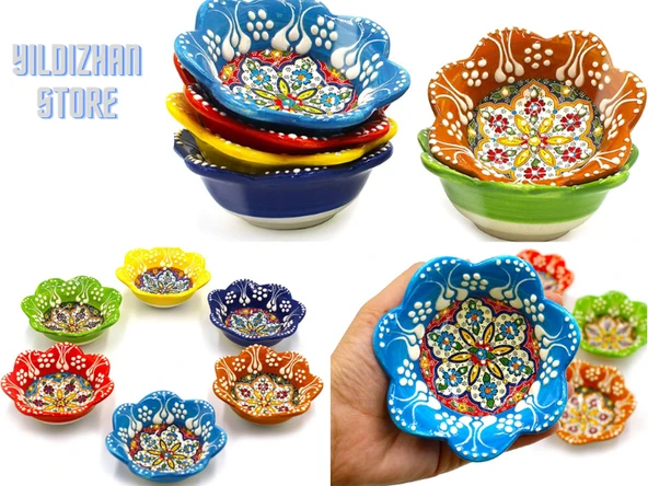 Çerezlik Seramik Çini Çerezlik Kase Armada Çini Papatya Çerezlik Seti 6 Adet - 4